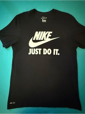 Nike Black Short-Sleeve Tee with White 'Just Do It.' Logo